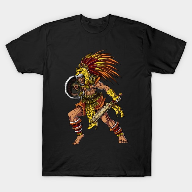 Aztec Jaguar Warrior T-Shirt by underheaven